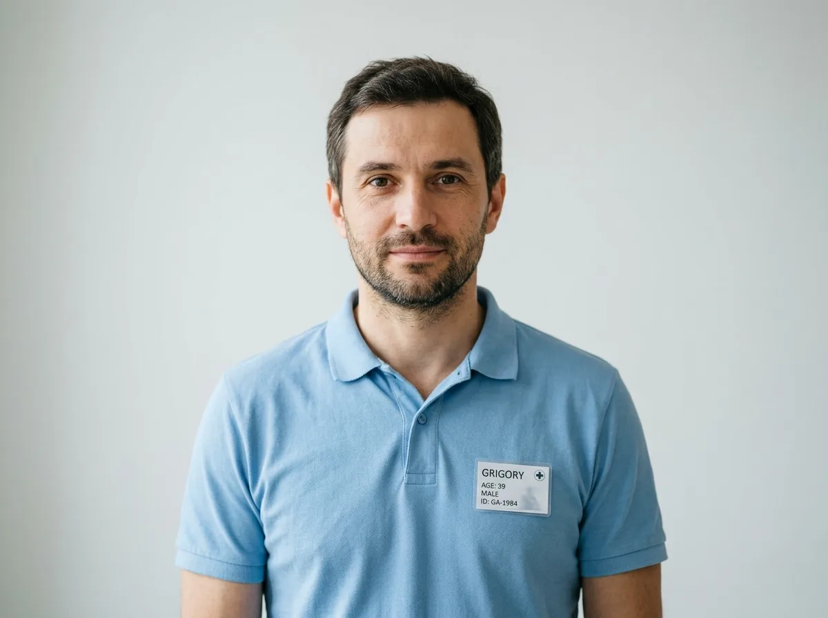 Аватар пациента Григорий, мужчина около 39 лет, нейтральный портрет на светлом фоне